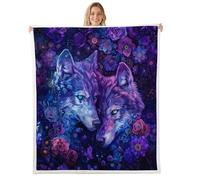 feelingyou Wolf Coppia Gettare Coperte, Gettare Dimensione Occidentale Fauna Animale Coperta Gettare per Ragazzi Ragazzi Ragazze Viola Fiori Fiori Decorazione Casa per Divano