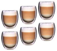 Feelino Set da 6 Tazze Cappuccino, Bicchieri Caffe Vetro Borosilicato 400ml, Tazze Vetro Doppia Parete per Caffè Macchiato, Ice Cofffee