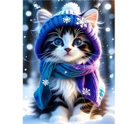 feelive 5D Gatto Pittura Diamante per Adulti, DIY Inverno Diamond Painting Kit Completo per Bambini, Ricamo a Punto Croce Artigianale Per Decorazione Della Parete Casa 30x40cm