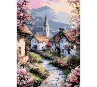 feelive Kit per Dipingere con i Numeri, per Bambini, Adulti, Principianti, Paesaggio Città Kit di Pittura Fai-da-Te per Adulti Principianti Facile su Tela, Decora la casa Regalo 30x40cm Senza Cornice