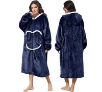 FEELJAM Coperta con maniche e cappuccio, morbida e calda coperta TV, coperta invernale indossabile per uomini, donne, adolescenti (blu navy)