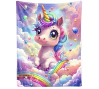 FEELJAM Coperta con unicorno per bambini, coperta coccolosa per ragazze, in flanella, coperta per divano, coperta con unicorno e nuvole colorate, 150 * 200 cm