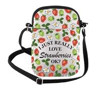 FEELMEM Borsa a tracolla con scritta "I Just Really Love Strawberries OK, borsa a tracolla a tema frutta, Beige, size