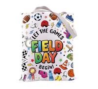 FEELMEM Borsa a tracolla con scritta in inglese "Let Games Begin", regalo per studenti, insegnanti, allenatori, giornate sul campo, eventi sportivi (beige)