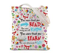 FEELMEM Borsa a tracolla per gli amanti dei libri, idea regalo per le donne, più leggi più cose che saprai, Beige