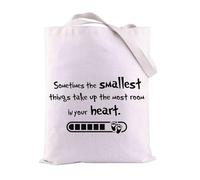 FEELMEM Borsa per la spesa riutilizzabile con scritta in inglese "New Mom to Be Gift Sometimes The Smallest Things" per la gravidanza, Beige