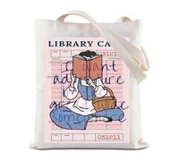 FEELMEM Cartoon Princess Book Reader Regali I Want Adventure In The Great Wide Someone Tote Bag Book Cafe Bookish Reading Gift, Beige, 1