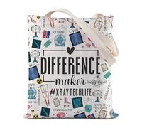 FEELMEM Radiology Tech Tote Bag Difference Maker X-Ray Technologist apprezzamento regalo radiologia operatore sanitario borsa a tracolla, Beige
