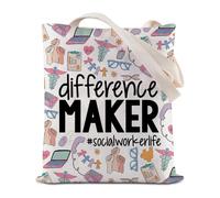 FEELMEM Regali di assistente sociale per le donne Tote Bag Creatore di differenza Assistente sociale Apprezzamento Regali Terapeuta Consulente Regalo, Beige