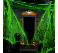 Feelorna Decorazioni per ragnatela di Halloween, 60 g di ragnatela luminosa e 30 ragni per Halloween, per interni ed esterni, feste a tema horror, decorazioni per la casa infestata (60 g di ragnatela