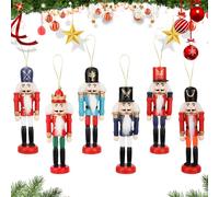 Feelorna Schiaccianoci in legno, ciondolo di Natale, schiaccianoci soldato, ornamenti da appendere, decorazione natalizia per feste di Natale (set B)