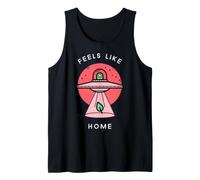 Feels Like Home Aliens Space Ship pianta Foglia Galassia Divertente Canotta