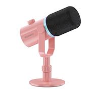 FEELWORLD Pink PM1 XLR/USB Dynamic Microphone for Recording Podcast, Gaming PC Microfono with RGB Light, Mute, Headphone Jack, Desktop Stand, XLR Cable
