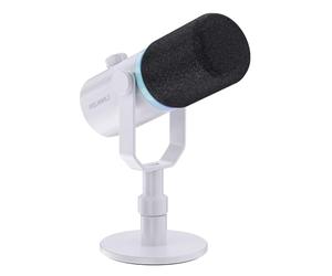 FEELWORLD PM1 XLR/USB Dynamic Microphone for Recording Podcasts, White Form Factor, Gaming PC Microfono con RGB Lighting, Mute, Headphone Jack, Desktop Stand, XLR Cable