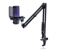 FEELWORLD VM1 AS - Microfono da gioco a condensatore USB per streaming con cancellazione del rumore, silenzioso, luce RGB, supporto da tavolo (nero)