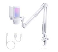 FEELWORLD VM1 Bianco Gaming PC USB Microfono a condensatore con cancellazione del rumore Mute RGB Light, Accessori per computer per Gamer YouTube Twitch Podcast Streaming Registrazione Online Chat