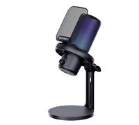 FEELWORLD VM1 Microfono a condensatore USB da gioco per streaming con cancellazione del rumore, silenzioso, luce RGB da tavolo, supporto (nero)