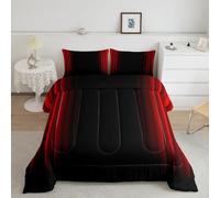 Feelyou Abstract Ombre Comforter Set Kids Teens Red and Black Bedding Set Room Decor 3Pcs Queen Size