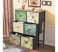 FEEOHOME Cassettiera retrò con 6 cassetti, credenza con telaio in metallo e cassetti in tessuto, stile rustico, ideale per camera da letto, soggiorno, cucina