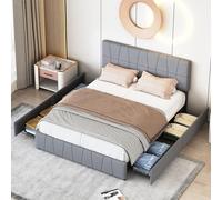 FEEOHOME Letto cassetto 160 x 200, letto matrimoniale imbottito con contenitore e 4 cassetti, con rete a listelli, telaio letto per adulti e adolescenti, velluto, grigio