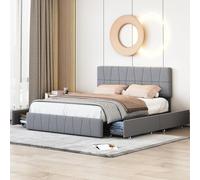 FEEOHOME Letto cassetto 160 x 200, letto matrimoniale imbottito con spazio di archiviazione e 4 cassetti, letto cassapanche, telaio letto con rete a doghe e testiera per adulti e ragazzi, velluto