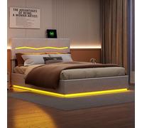 FEEOHOME LIt Box LED 160 x 200, LIT 2 posti con spazio portaoggetti e rete a doghe letto matrimoniale imbottito, telaio letto con testiera per adulti e ragazzi in PU