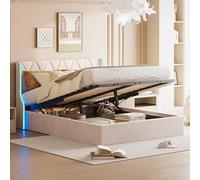 FEEOHOME LIt Cassapanca 140 x 200 cm, LIT 2 persone con spazio portaoggetti e rete a doghe per letto matrimoniale imbottita, testiera con LED, telaio letto per adulti e adolescenti Garcon, velluto