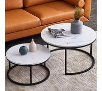 FEEOHOME Set di 2 tavolini rotondi estraibili, piano in legno, tavolini rotondi con telaio di supporto, struttura in metallo, adatti per soggiorno, balcone, colore: nero