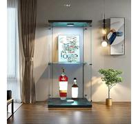FEEOHOME Vetrina in vetro, vetrina da collezione con LED, vetrina temperata moderna in vetro a 2 strati con serrature, trasparente vetrine su base per soggiorno, camera da letto, 40 x 36 x 86 cm (nero
