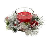 Feeric Christmas - Candela rossa profumata centrotavola vaso di vetro con decorazione fogliame 210 G
