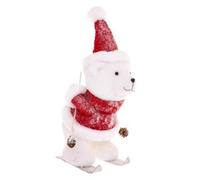 FEERIC CHRISTMAS Decorazione Orso in Pile-L 26 cm x L 23 cm x H 44 cm-Sci, Bianco, cm