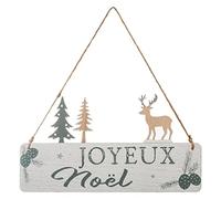 FEERIC CHRISTMAS Targa Natalizia in Legno da Appendere L 29 cm, Grigio/Blu, cm