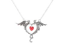 FÉERIES ET MERVEILLES COLLANA DRAGON SU CUORE ROSSO, GIOIELLI DRAGON, 5*6, Argento