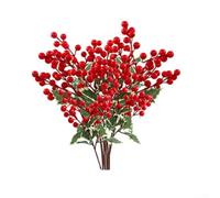 Feeshoppher 8 rami artificiali di bacche di agrifoglio con foglie verdi, 45 cm, realistici steli di bacche rosse e rosa, per Natale, inverno, vacanze, casa, ufficio, feste, decorazioni per ghirlande