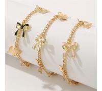 Feeshoppher Bracciale con fiocco Set di tre pezzi Materiale in lega Elegante Accessori da donna regolabili per feste Banchetti Danza Spiaggia Incontri Gioielli di moda Catena a mano Stile europeo