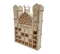 Feeshoppher Calendario dell'avvento del Ramadan in legno con 30 cassetti e luce LED, a forma di moschea, decorazione per conto alla rovescia per la casa, tavolo o parete, realizzato a mano in pioppo