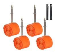 Feeshoppher Camera d'aria ultraleggera per bicicletta da strada, 40,6 x 4,6 cm, 1,35, 1,4, 50 g, con valvola in metallo da 60 mm, per ruote con freno a disco e cerchione, arancione (4 pezzi + leva per