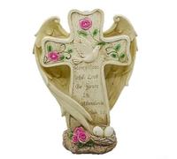 Feeshoppher Decorazione da giardino a forma di croce solare con ali d'angelo, luce commemorativa per esterni in resina, per cimitero, cimitero, tomba, decorazione per sentieri spirituali per Pasqua e