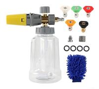 Feeshoppher Kit lancia schiuma neve per idropulitrice con ugello regolabile, 5 punte 1/4 '' Quick Connect, plastica PE e lega di alluminio schiuma Blaster per pulizia auto bici moto 1