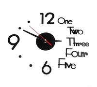Feeshoppher Orologio da parete a specchio 3D fai da te, grande, autoadesivo, silenzioso, movimento senza ticchettio, per soggiorno, camera da letto, ufficio, decorazione per la casa, argento (nero)