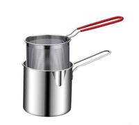 Feeshoppher Pentola profonda in acciaio inox con cestello e manici per patatine fritte verdure carne tempura, piccola padella argentata 12 x 12,7 cm con cestello portatile per cucinare