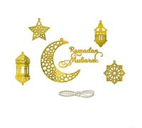 Feeshoppher Ramadan JM868S - Decorazione da appendere in acrilico, con lanterna Eid Mubarak, luna e stella, con corda da 10 m, ornamento festivo per parete o casa, interni ed esterni