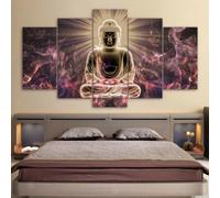 Feeshoppher Set di 5 stampe artistiche da parete su tela con Buddha astratto, multicolore, per soggiorno, camera da letto, decorazione per la casa, 2 piccoli, 2 medi e 1 grande (senza cornice)