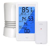 Feeshoppher Stazione meteo wireless pluviometro con display di temperatura e umidità interna ed esterna, retroilluminazione a LED, calendario e funzione sveglia, registra giornaliero e nove giorni
