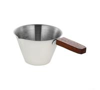 Feeshoppher Tazza dosatrice per espresso in acciaio inossidabile 304 con doppio beccuccio a forma di V e segni di capacità trasparenti, tazza da caffè con manico ergonomico in legno di noce per una