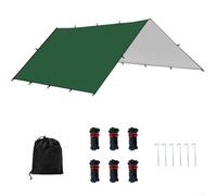 Feeshoppher Telo antipioggia 420D da campeggio, con chiodi a terra e corde antivento, leggero e impermeabile, per escursionismo, zaino in spalla, picnic in spiaggia, verde, S 213,4 x 292,1 cm (S