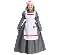 FEESHOW Bambina Uniforme Infermiera Vintage Vestito Per Infermiere Vestito Guerra Civile Evento Cosplay Medievale Fiera Medievale Natale Grigio 10-12 anni