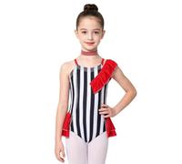 FEESHOW Bambina Unitard Ballo Righe del Direttore Circo Bambini Ringmaster Rosso 9-10 Anni