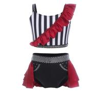 FEESHOW Bambini Spettacolo Sul Palco Del Circo Set Due Pezzi Costume Di Direttrice Del Circo Per Ragazze Lezioni Di Danza Showman Borgogna 11-12 anni