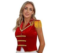 FEESHOW Costume Da Direttore Del Circo Per Donna Giacca Da Showman Gilet Senza Maniche Punk Giacca Tamburo Militare Con Nappe Uniforme Banda Musicale Rosso XL